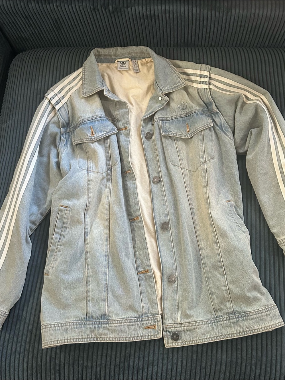 adidas Light Blue Denim Jacket with White Three Stripes